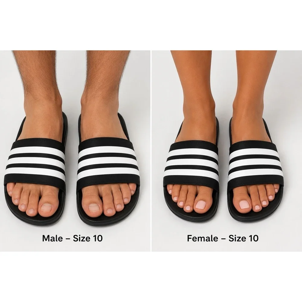 Adidas Adilette Comfort Slides - Black White Stripes - Men's 8/Women's 9